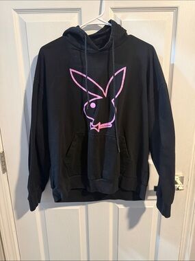 PLAYBOY Black Hoodie with Pink Logo Stack
